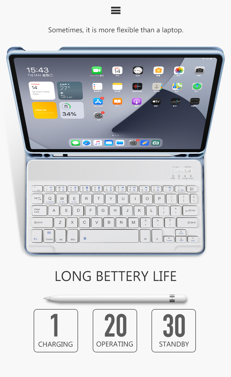 Wireless mint colour Keyboard Case for iPad Mini4 5