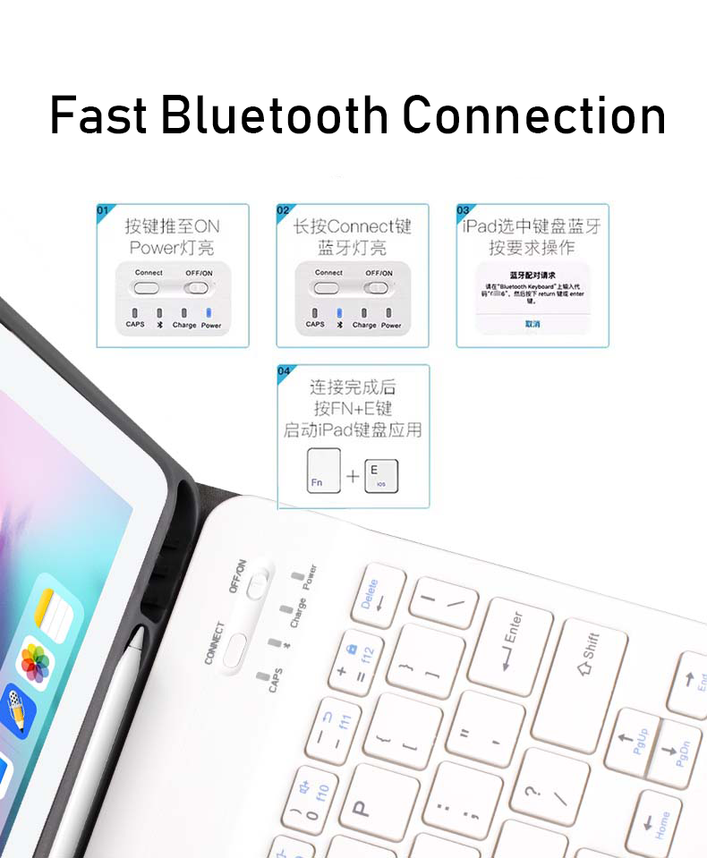 Pencil Holder Kids Custom Bluetooth Keyboard Case for iPad 10.2 7th 8th Gen