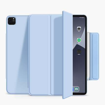 Suft Blue Magnetic Hasp With Trifold Soft TPU Tablet Case For iPad Pro 12.9 2020